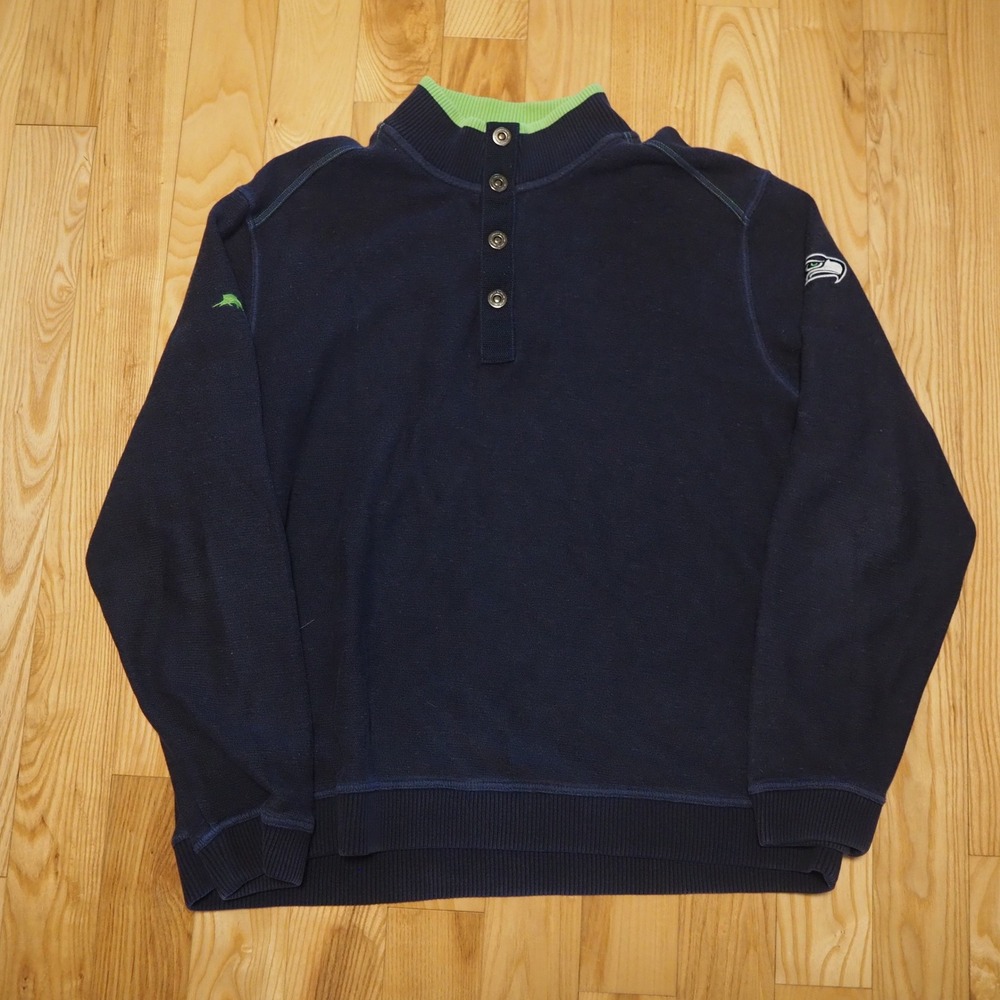 Tommy Bahama x NFL Seattle Seahawks Pullover Quarter Snap Sweater Mens XL Cotton